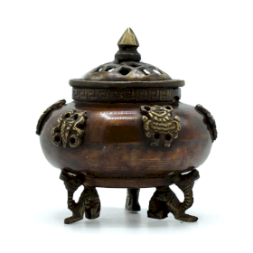Brûleur d\'encens tibétain en laiton - Pot debout à six symboles