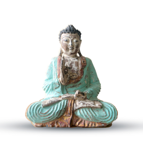 Statue de Bouddha sculptée à la main à la menthe vintage - 30 cm - Transmission pédagogique