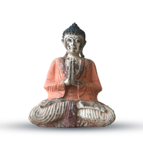 Statue de Bouddha Vintage Orange Sculptée à la Main - 30cm - Bienvenue