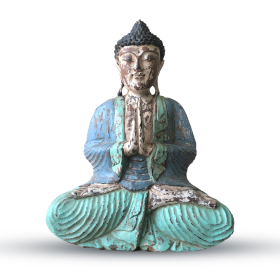 Statue de Bouddha sculptée à la main à la menthe bleue vintage - 40 cm - Bienvenue