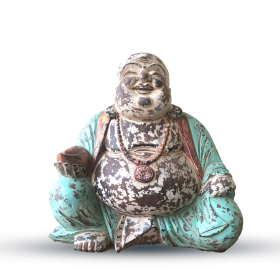 Statue de Bouddha sculptée à la main à la menthe vintage - 40 cm - Happy Buddha
