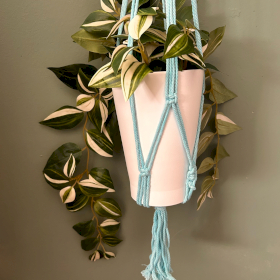3x Suspension en macramé classique -  Pot Med  Bleu poudré