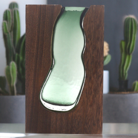 Vase / Terrarium en Verre Lrg à l\'intérieur du Bois de Tung Foncé - 18x5x32cm