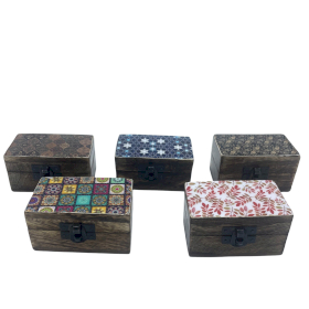 10x Boîte à Pilules en Bois 9x5x4cm - Art Meena - Assortis