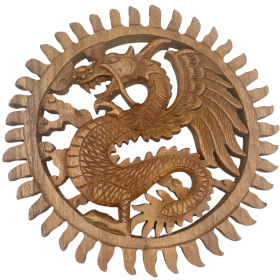 Sculpture gravée de dragon solaire ailé - 30 cm