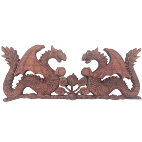 Sculpture gravée de deux dragons face à face - 40x15 cm