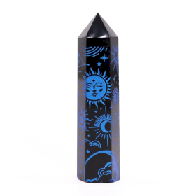 Tour d\'obsidienne noire (environ 60-70 gm 9cm) - Histoire Mystique - Bleu nuit