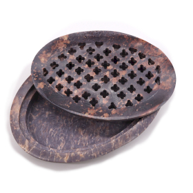 Porte-savon et égouttoir en pierre à savon 11x8cm - Ovale classique