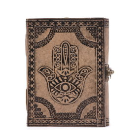 Cahier Ésotérique Hamsa - Gris Ancien - 200 Pages Bordure en Couture - 17,5x12,5x3cm