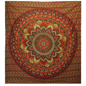 Couvre-lit en coton double + tenture murale - Mandala Classique - Vert