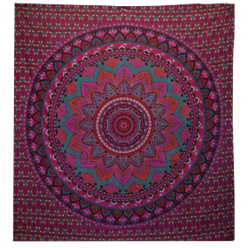 Couvre-lit en coton double + tenture murale - Mandala Classique - Violet