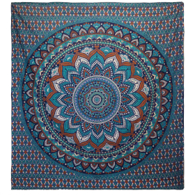 Couvre-lit en coton double + tenture murale - Mandala Classique - Turquoise
