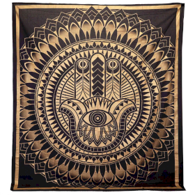 Couvre-lit en coton double + tenture murale - Hamsa - Or Noir