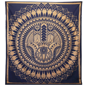 Couvre-lit en coton double + tenture murale - Hamsa - Or Bleu