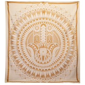 Couvre-lit en coton double + tenture murale - Hamsa - Or Blanc