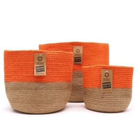 Ensemble de 3 paniers en coton et jute Oranges