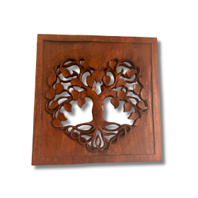 Panneau Décoratif Carré en Bois avec Arbre de Vie30x30cm