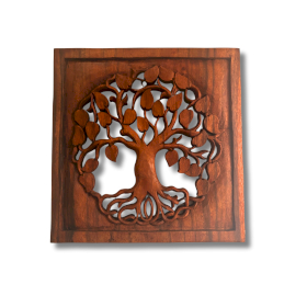 Panneau Décoratif Carré en Bois avec Arbre De vie 40x40cm
