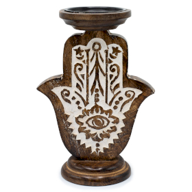 Support de bougie en bois de mangue - Hamsa - Grand 25x18cm