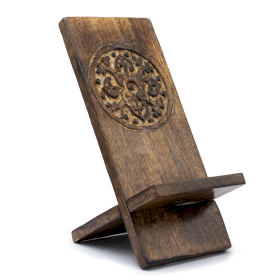 3x Supports Téléphone en Bois Sculpté - Mandala 20x9,5 cm