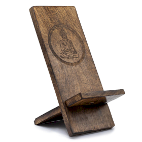 3x Supports Téléphone en Bois Sculpté - Bouddha 20x9,5 cm