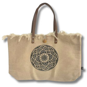 Sac en toile naturel à poignée en cuir - Fleur de Vie