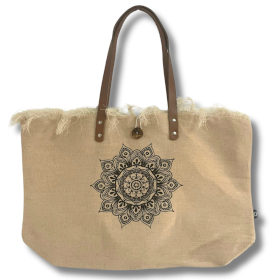 Sac en toile naturel à poignée en cuir - Mandala