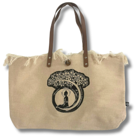 Sac en toile naturel à poignée en cuir - Bouddha