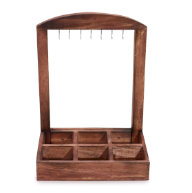 Présentoir Suspendu avec Plateau de Rangement - 6 Compartiments (2x3) - Bois Foncé