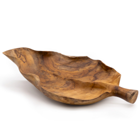 Grand bol à fruits en forme de feuille en bois de teck - 40x24x5cm