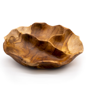 Bol à fruits rond et lisse en bois de teck à trois compartiments - 30x5,5cm