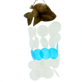 Carillon en coco et capiz - Dauphins bleus - 30 cm