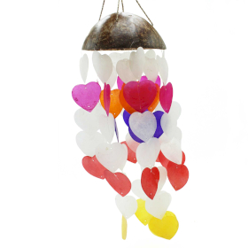 Carillon en coco et capiz - Grands cœurs - 40 cm