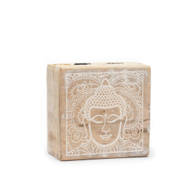 Boîte Carrée Petite 10x10x4,2 cm - Visage de Bouddha Blanc