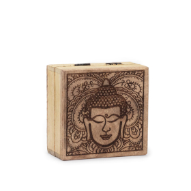Boîte Carrée Petite 10x10x4,2 cm - Visage de Bouddha Gravé Noir