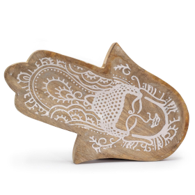 Plateau Long 30x20,5x2,5 cm - Hamsa avec Bouddha Blanc