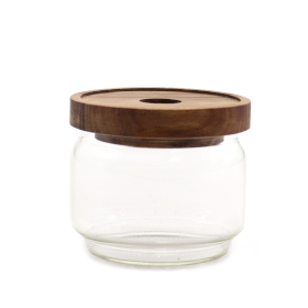 Pot en verre avec bouchon en bambou naturel style rustique - 7 cm