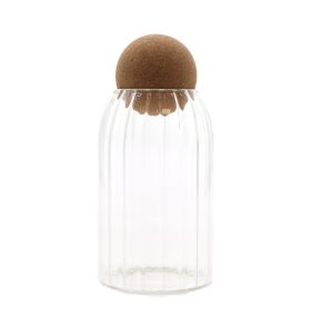 Pot en verre avec bouchon en liège naturel style rustique - à stries - 15 cm