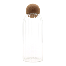 Pot en verre avec bouchon en liège naturel style rustique - à stries - 20 cm