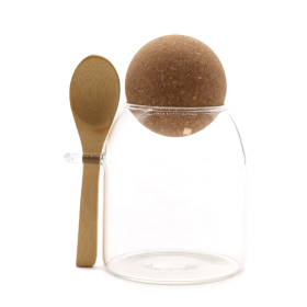 Pot en verre avec bouchon en liège naturel style rustique - transparent et cuillère - 10 cm
