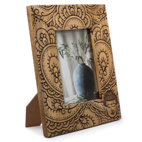 Grand cadre photo en bois de manguier (pour 13x18cm) 28x23x2cm - Bouddha - Noir