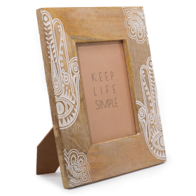 Grand cadre photo en bois de manguier (pour 13x18cm) 28x23x2cm - hamsa - Blanc