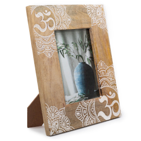Grand cadre photo en bois de manguier (pour 13x18cm) 28x23x2cm - Mandala - Blanc