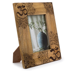 Grand cadre photo en bois de manguier (pour 13x18cm) 28x23x2cm - Mandala - Noir