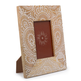 Cadre photo moyen en bois de manguier (pour 10x15cm) 26x20x2cm - Bouddha - Blanc