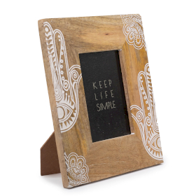 Cadre photo moyen en bois de manguier (pour 10x15cm) 26x20x2cm - hamsa - Blanc
