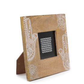 Petit cadre photo en bois de manguier (pour 10x15cm) 20x20x2cm - hamsa - Blanc