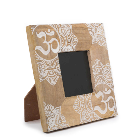 Petit cadre photo en bois de manguier (pour 10x15cm) 20x20x2cm - Mandala - Blanc