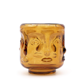 3x Pot à bougie Visages de Bouddha - ambre