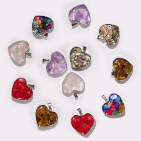 12x Pendentifs Encastrés en Acier - 12 Pépites de Gemmes et Coquillages Assortis
